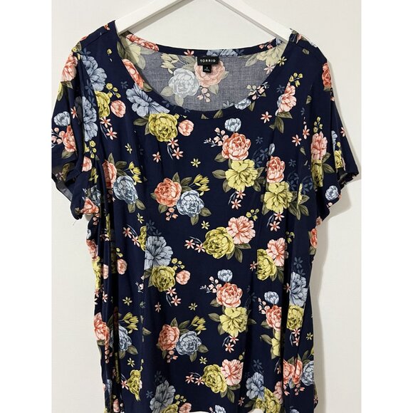 Torrid Navy Blue Floral Fit And Flare Stretch Challis Top Size 3X - Picture 4 of 7
